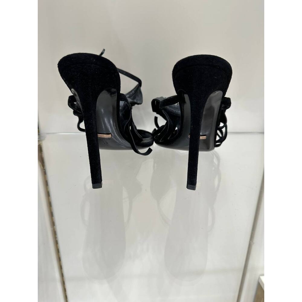 Gucci Becky Black Suede Fringe High-Heel Sandals Sz.38 - Picture 2 of 7